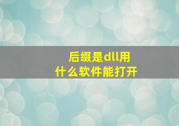 后缀是dll用什么软件能打开