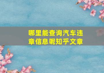 哪里能查询汽车违章信息呢知乎文章