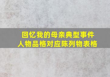 回忆我的母亲典型事件人物品格对应陈列物表格