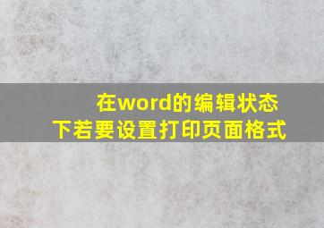 在word的编辑状态下若要设置打印页面格式