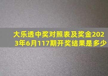 大乐透中奖对照表及奖金2023年6月117期开奖结果是多少