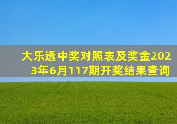 大乐透中奖对照表及奖金2023年6月117期开奖结果查询