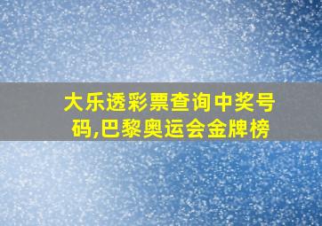 大乐透彩票查询中奖号码,巴黎奥运会金牌榜