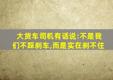 大货车司机有话说:不是我们不踩刹车,而是实在刹不住