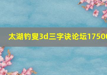 太湖钓叟3d三字诀论坛17500