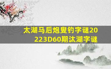 太湖马后炮叟钓字谜20223D60期汰湖字谜