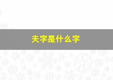 夫字是什么字