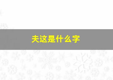 夫这是什么字