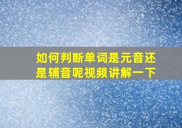 如何判断单词是元音还是辅音呢视频讲解一下