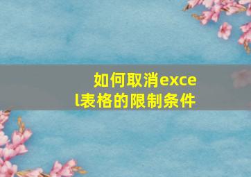 如何取消excel表格的限制条件