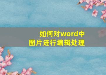 如何对word中图片进行编辑处理