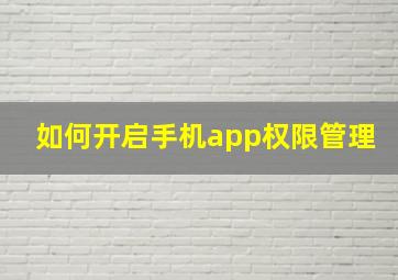 如何开启手机app权限管理