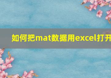 如何把mat数据用excel打开