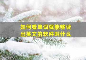 如何看单词就能够读出英文的软件叫什么