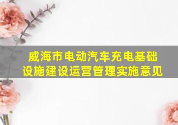 威海市电动汽车充电基础设施建设运营管理实施意见