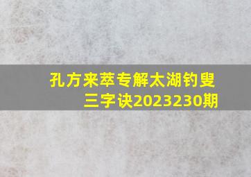 孔方来萃专解太湖钓叟三字诀2023230期