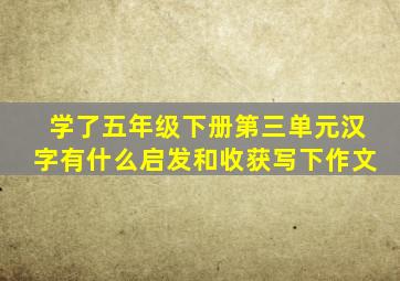 学了五年级下册第三单元汉字有什么启发和收获写下作文