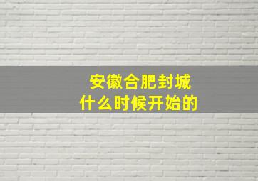 安徽合肥封城什么时候开始的