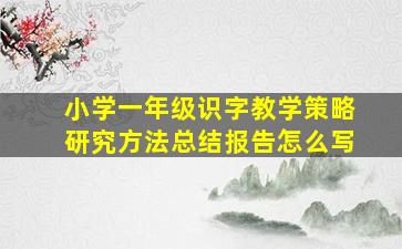 小学一年级识字教学策略研究方法总结报告怎么写