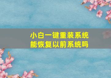 小白一键重装系统能恢复以前系统吗