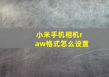 小米手机相机raw格式怎么设置