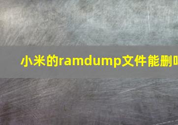 小米的ramdump文件能删吗