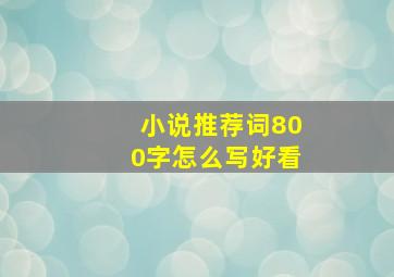 小说推荐词800字怎么写好看