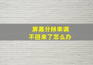 屏幕分辨率调不回来了怎么办