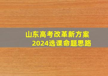 山东高考改革新方案2024选课命题思路