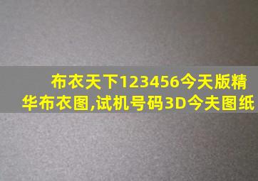 布衣天下123456今天版精华布衣图,试机号码3D今夫图纸