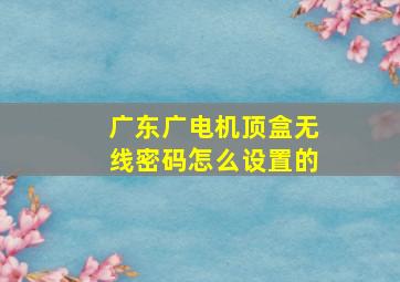 广东广电机顶盒无线密码怎么设置的