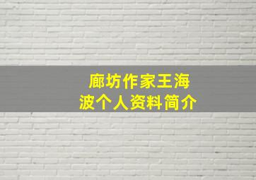 廊坊作家王海波个人资料简介