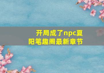 开局成了npc夏阳笔趣阁最新章节