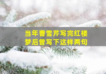 当年曹雪芹写完红楼梦后曾写下这样两句