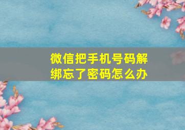 微信把手机号码解绑忘了密码怎么办