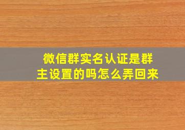 微信群实名认证是群主设置的吗怎么弄回来