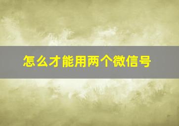 怎么才能用两个微信号