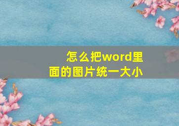 怎么把word里面的图片统一大小