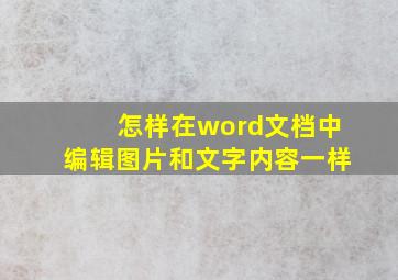 怎样在word文档中编辑图片和文字内容一样