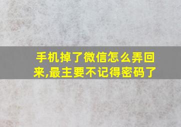 手机掉了微信怎么弄回来,最主要不记得密码了