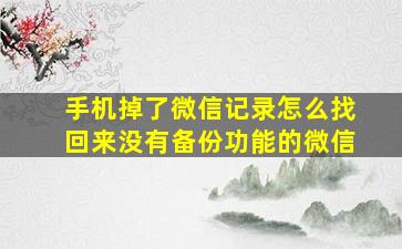 手机掉了微信记录怎么找回来没有备份功能的微信