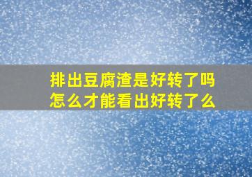 排出豆腐渣是好转了吗怎么才能看出好转了么