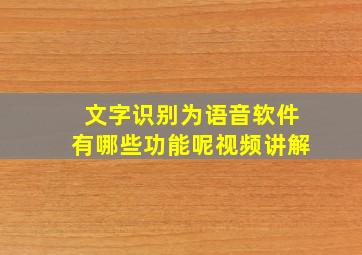 文字识别为语音软件有哪些功能呢视频讲解