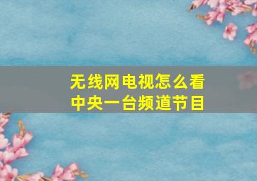 无线网电视怎么看中央一台频道节目