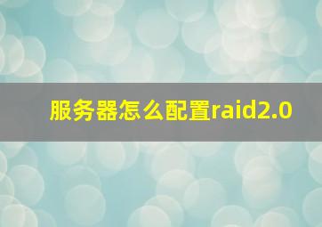 服务器怎么配置raid2.0