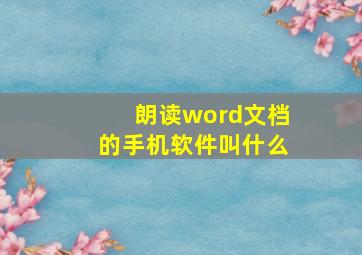 朗读word文档的手机软件叫什么