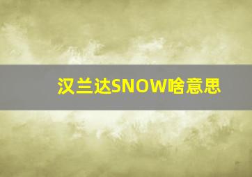 汉兰达SNOW啥意思