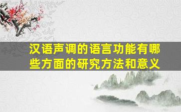 汉语声调的语言功能有哪些方面的研究方法和意义