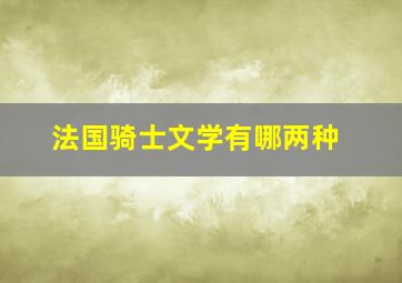 法国骑士文学有哪两种