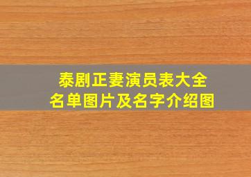 泰剧正妻演员表大全名单图片及名字介绍图